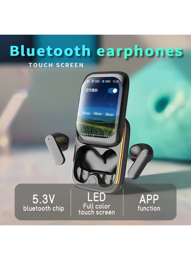 Magic Slide Headphone, 2024 New Intelligent Full-Color Touch Screen Slider Earphones, Slide Earphones With Touch Screen&Charging Case, Slide Tws Earphones, Wireless Earbuds Bluetooth 5.3 (Black)  - Image 4