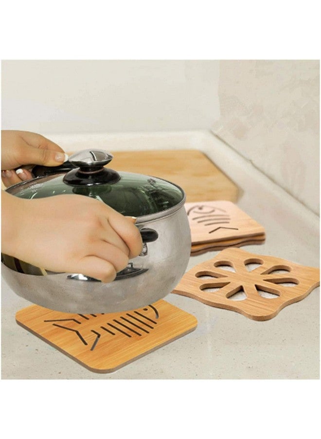 KITOOL 4 PCs Cute Cartoon Hollow Wooden Carved Cup Coasters Table Pad Mat Kitchen Gadgets Size 14.5 cm (Pack - 4) (owal) - Image 4