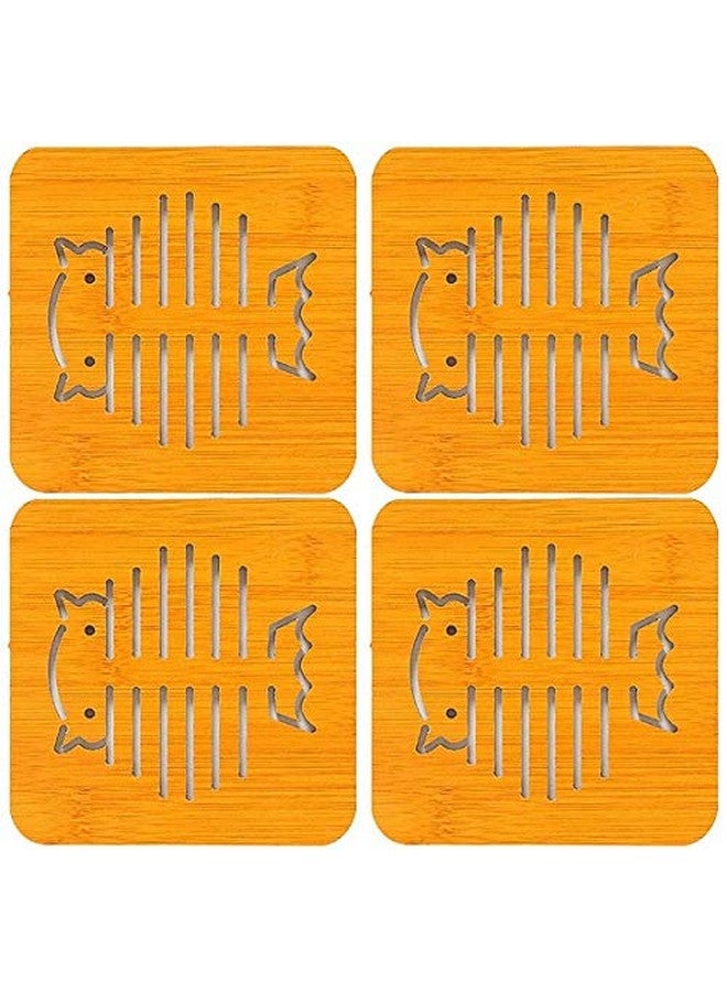 KITOOL 4 PCs Cute Cartoon Hollow Wooden Carved Cup Coasters Table Pad Mat Kitchen Gadgets Size 14.5 cm (Pack - 4) (owal) - Image 1