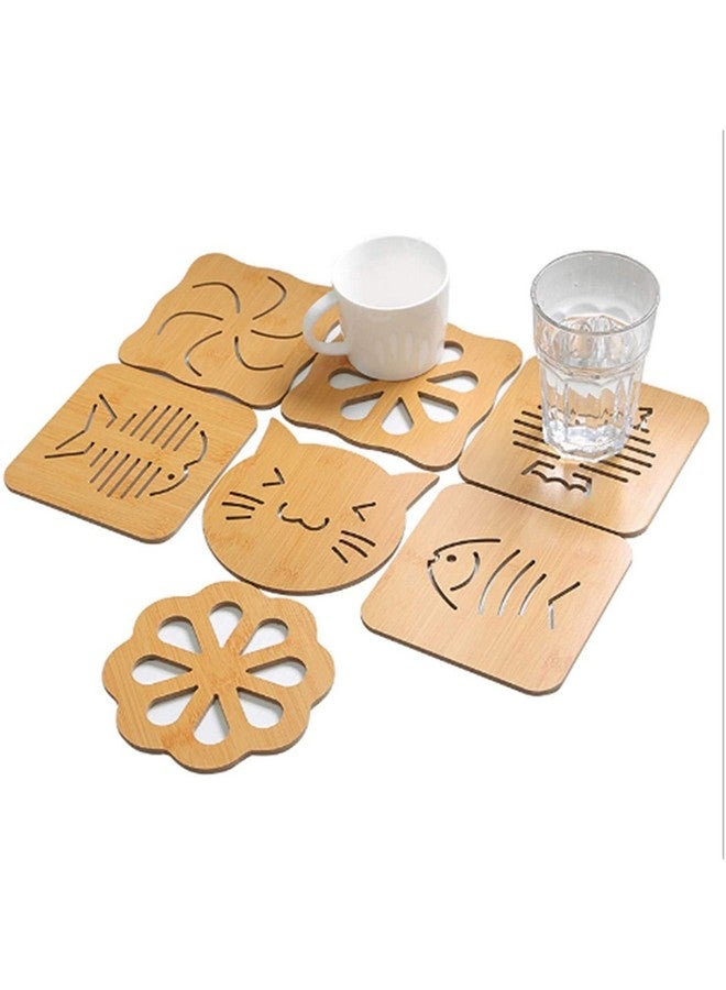 KITOOL 4 PCs Cute Cartoon Hollow Wooden Carved Cup Coasters Table Pad Mat Kitchen Gadgets Size 14.5 cm (Pack - 4) (owal) - Image 3