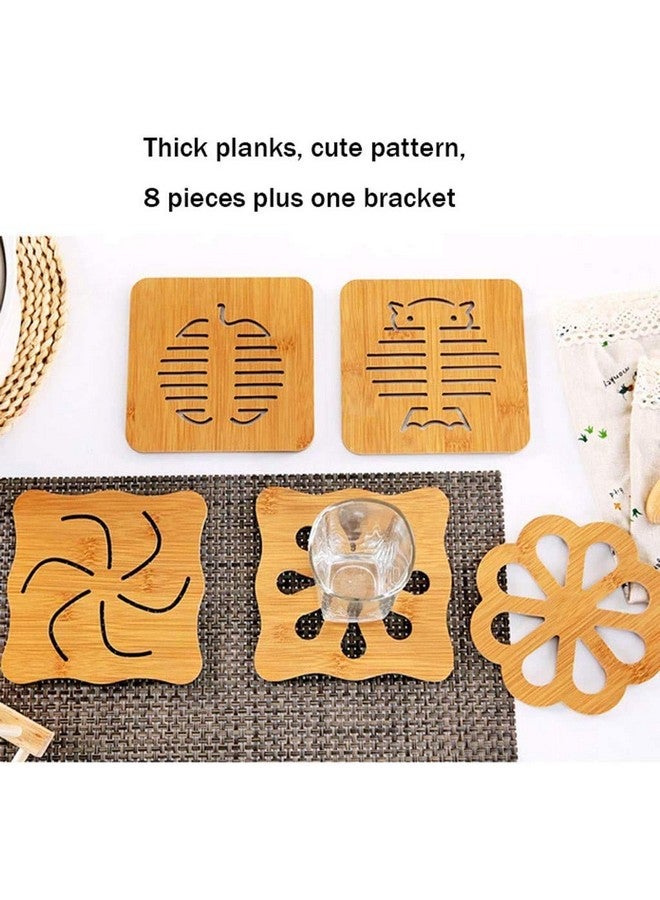 KITOOL 4 PCs Cute Cartoon Hollow Wooden Carved Cup Coasters Table Pad Mat Kitchen Gadgets Size 14.5 cm (Pack - 4) (owal) - Image 2