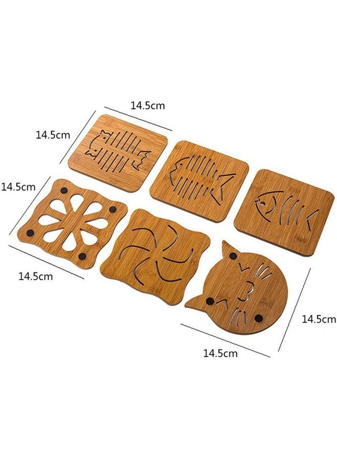 KITOOL 4 PCs Cute Cartoon Hollow Wooden Carved Cup Coasters Table Pad Mat Kitchen Gadgets Size 14.5 cm (Pack - 4) (owal) - Image 5
