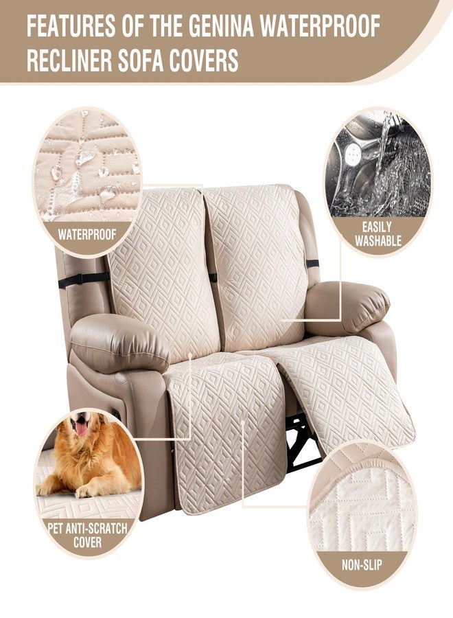 Genina أغطية أريكة استرخاء مقاومة للماء، توفر حماية كاملة، أغطية أريكة استرخاء لشخصين، أغطية أريكة مانعة للانزلاق، قابلة للغسل، واقيات أثاث، غطاء أريكة استرخاء للأطفال والحيوانات الأليفة (بيج) - Image 5