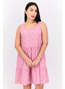 Swiss Alps Women Floral Print Tired Dress, Pink  - Image 1