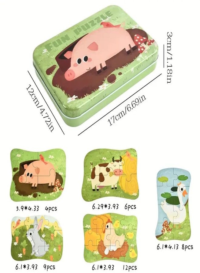 WUDLY Wooden Animal Jigsaw Puzzles for Kids with Metal Box | Montessori Educational Toy | Early Learning Puzzle Game for Toddlers | Farm Animal Brain Booster Gift for Age 2 3 4 5 Years - Image 4