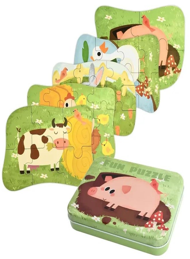 WUDLY Wooden Animal Jigsaw Puzzles for Kids with Metal Box | Montessori Educational Toy | Early Learning Puzzle Game for Toddlers | Farm Animal Brain Booster Gift for Age 2 3 4 5 Years - Image 1