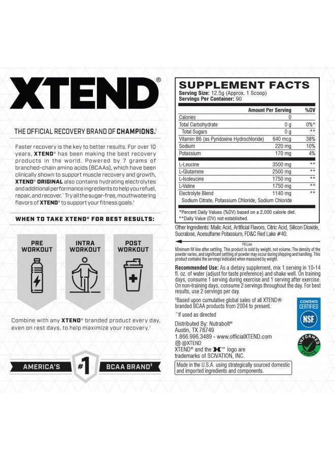 SCIVATION XTEND Original BCAA Powder Watermelon Explosion - Sugar Free Post Workout Muscle Recovery Drink with Amino Acids - 7g BCAAs for Men & Women - 90 Servings  - Image 2