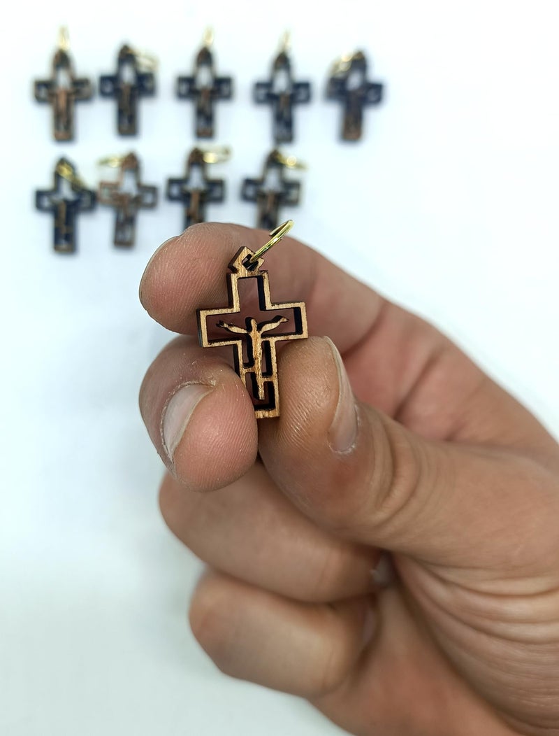 Zuluf 10 Olive Wood Catholic Cross Pendants â€“ Handmade Holy Land Wooden Crucifix Charms for Rosary Making, Necklaces & Christian Gifts â€“ PEN225 - Image 4