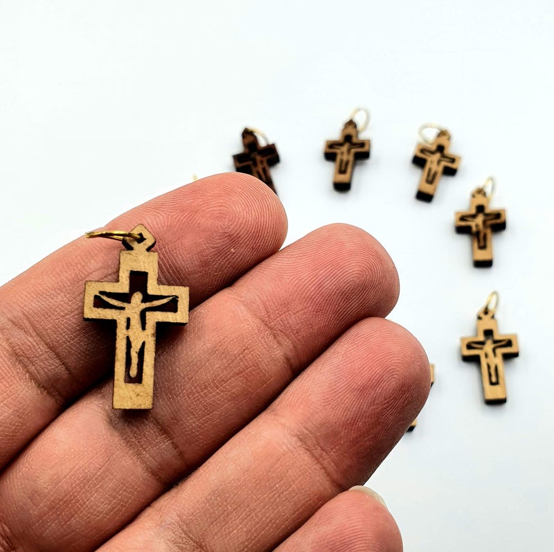 Zuluf 10 Olive Wood Catholic Cross Pendants â€“ Handmade Holy Land Wooden Crucifix Charms for Rosary Making, Necklaces & Christian Gifts â€“ PEN225 - Image 5