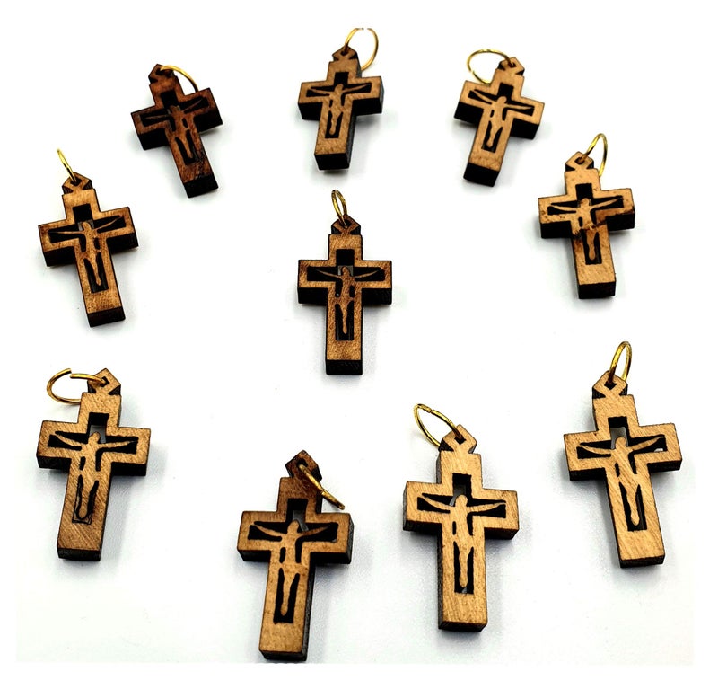 Zuluf 10 Olive Wood Catholic Cross Pendants â€“ Handmade Holy Land Wooden Crucifix Charms for Rosary Making, Necklaces & Christian Gifts â€“ PEN225 - Image 3