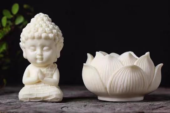 MAAGHI Lotus Baby Buddha Statue for Tranquil Spaces Ideal for Home Office Desk Car Dashboard Decoration White Pack of 1 - Image 4
