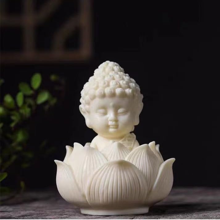 MAAGHI Lotus Baby Buddha Statue for Tranquil Spaces Ideal for Home Office Desk Car Dashboard Decoration White Pack of 1 - Image 1