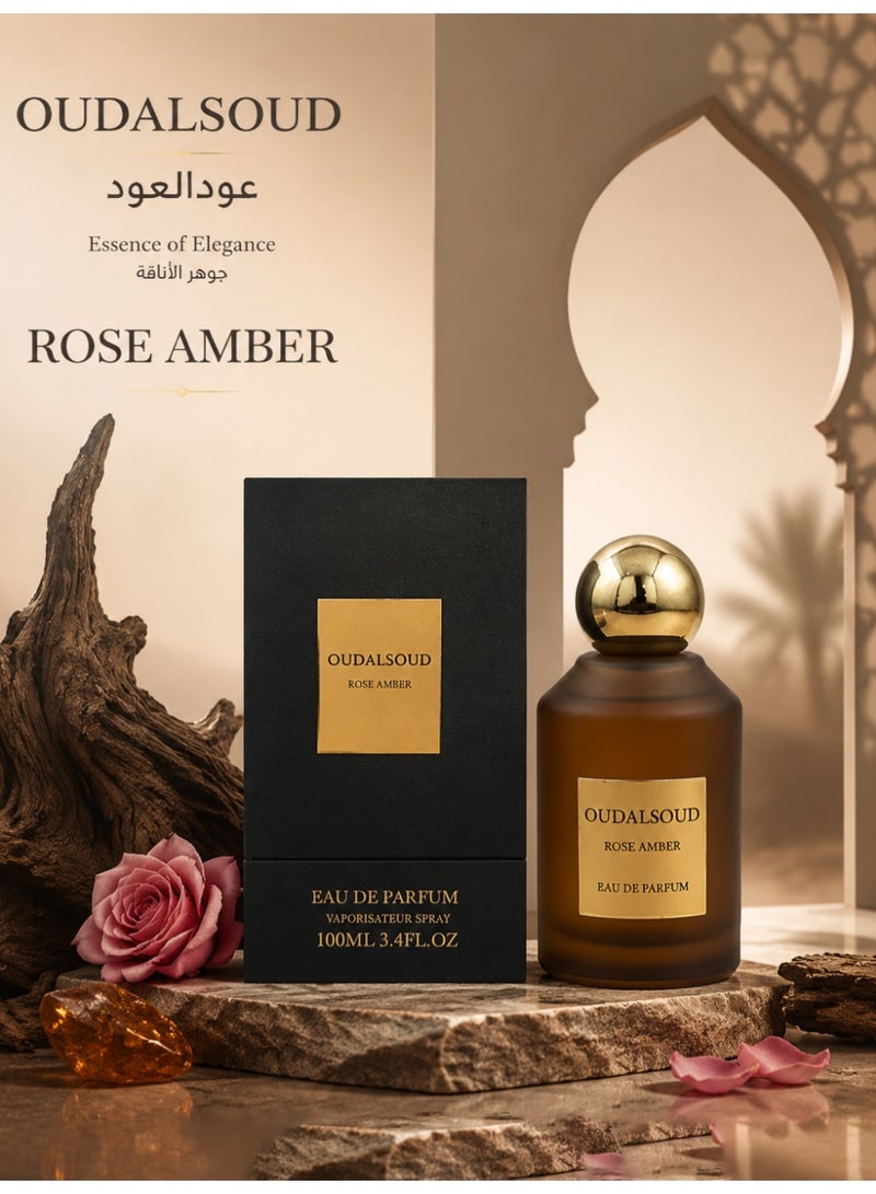 أود أل سعود Rose Amber 100 مل - ماء عطر (EDP) / عطر خشبي / تركيز عطري بنسبة 40% - يدوم العطر على الملابس لمدة 12 ساعة، وعلى البشرة لمدة 8 ساعات / مناسب للرجال والنساء / مثالي للمكتب، والمواعيد الغرامية، ولتقديمه كهدية. - Image 1