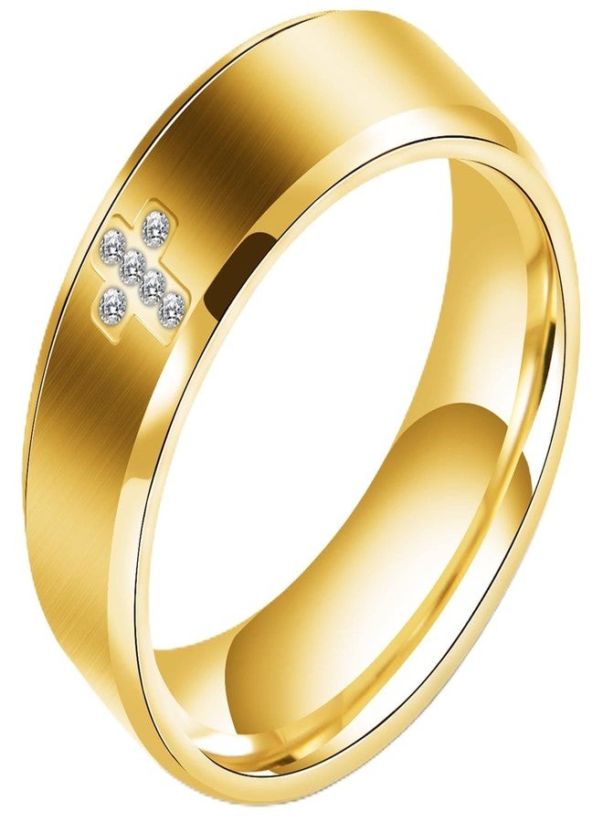 SYDNFZY Mens Wedding Band Ring - 8mm Stainless Steel Engagement Promise Rings for Men Women, Cross Classic Ring with Princess Cut Cubic Zirconia for Men Jewelry Gift Ring Size 6 7 8 9 10 11 (Gold, 9) - Image 1
