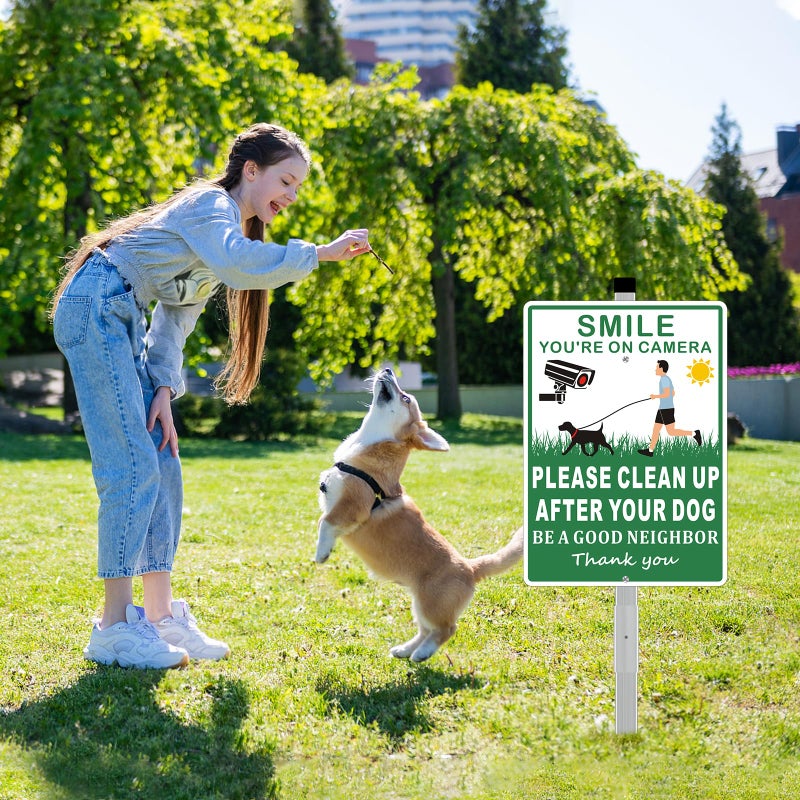 Frohllia (2 Pack) Clean Up After Your Dog Signs, Please Pick Up After Your Dog Sign for Yard, No Pooping Dogs Signage for Yards, 8x28 Heavy Duty Aluminum Weather Resistant and Easy to Install with Stake (Green) - Image 3