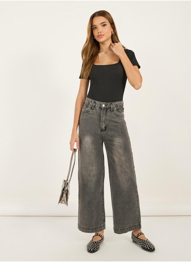Styli - High Rise Wide Leg Faded Jeans - Image 1