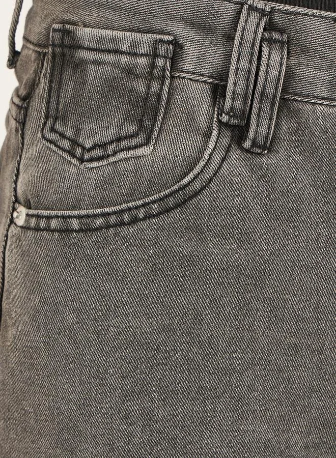 Styli High Rise Wide Leg Faded Jeans