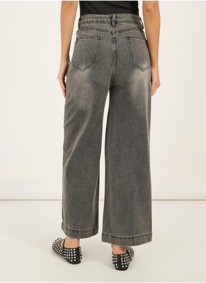 Styli - High Rise Wide Leg Faded Jeans - Image 1