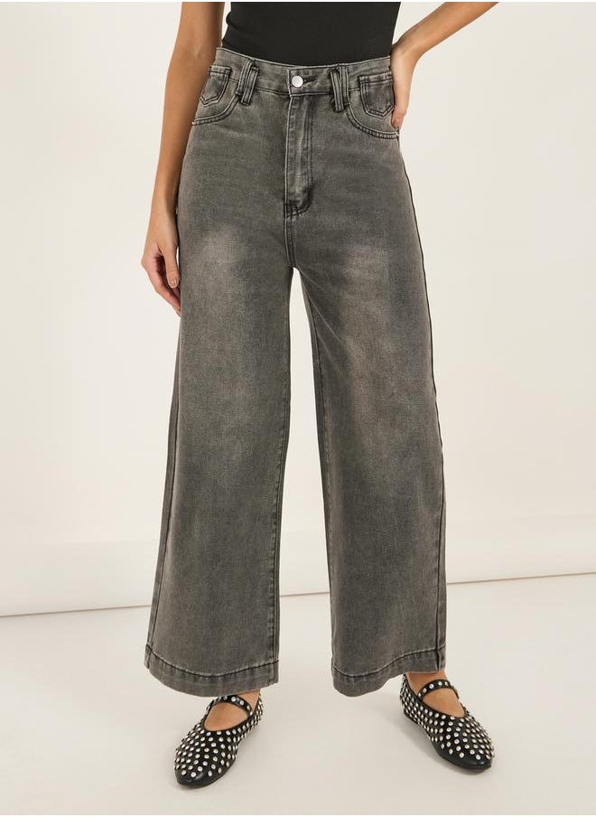 Styli - High Rise Wide Leg Faded Jeans - Image 1