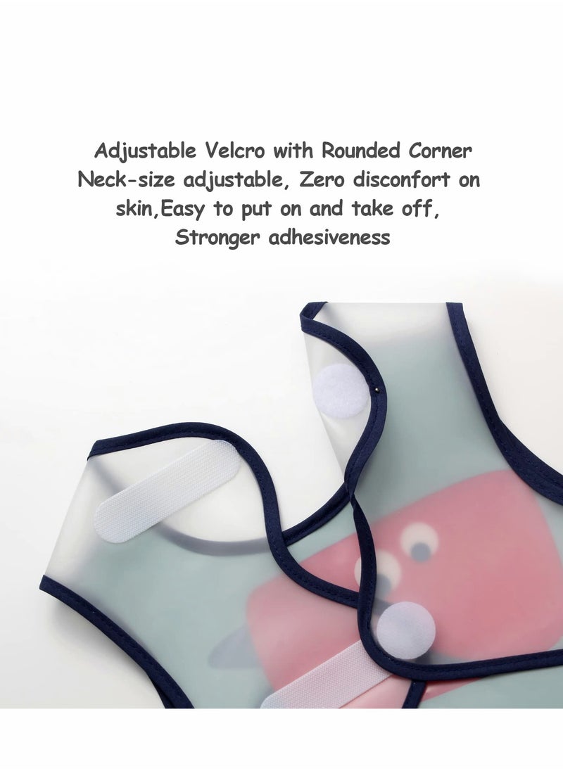 Waterproof Baby Bibs, Toddler Waterproof Bib Set with Crumb Catcher Pocket, Vest Type with Adjustable Easy Wear, Removable Stay-open Catch Tray, Bib from 6 Months to 3 Years Old
