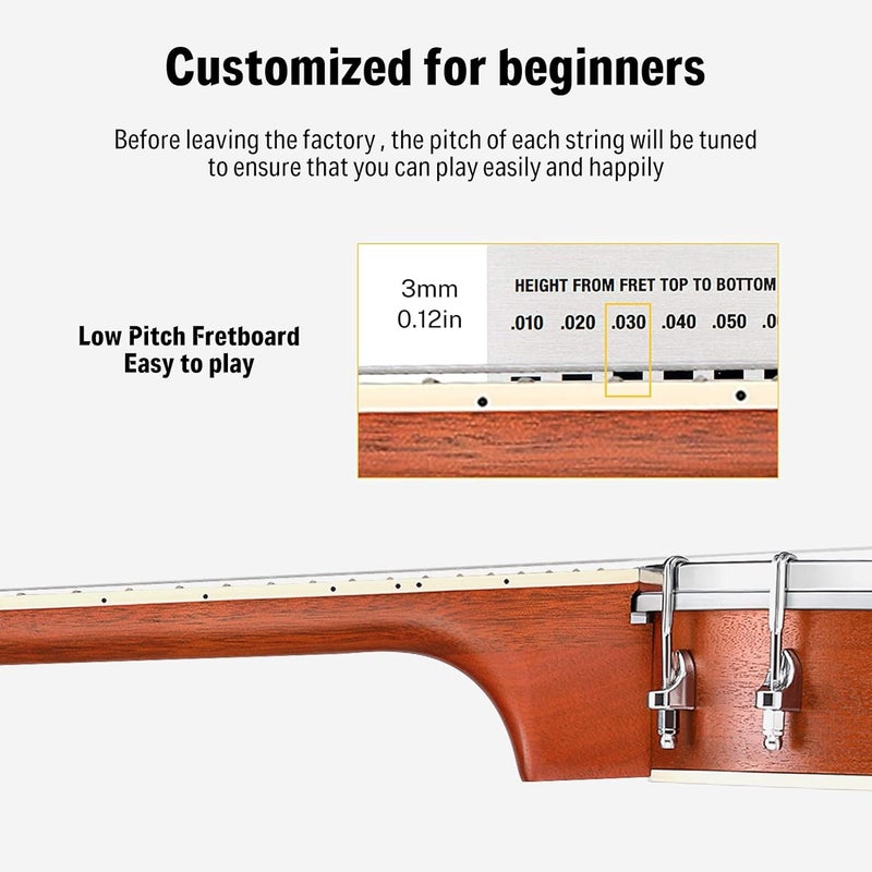 Donner Banjolele 4 String Banjo Ukulele kit Stringed Musical Instruments for Adult Beginner with Banjo Tuners, Gig Bag, Picks, Skeleton 23 Inch Sapele - Image 4