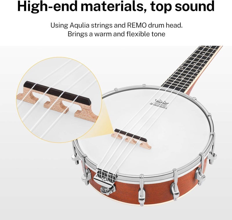 Donner Banjolele 4 String Banjo Ukulele kit Stringed Musical Instruments for Adult Beginner with Banjo Tuners, Gig Bag, Picks, Skeleton 23 Inch Sapele - Image 3