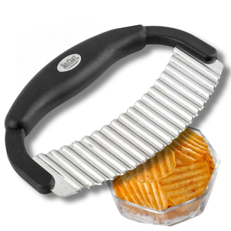 TableCraft H6610 Single Mezzaluna Wavy Crinkle Cutter for Fruits Vegetables Pickles Potatoes Stainless Steel OneHanded Crinkle Cut Tool for Meal Prep Easy to Clean Dishwasher Safe Small