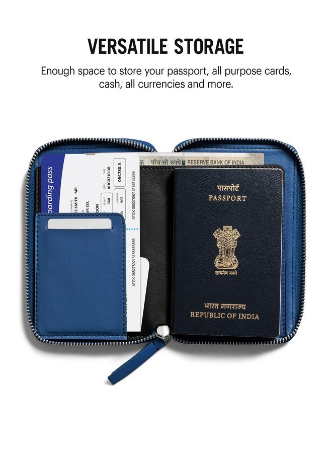 دايلي أوبجيكتز محفظة جواز سفر DailyObjects Check-In للسفر للرجال والنساء | غطاء جواز سفر بسحاب محيطي مصنوع من الجلد النباتي | حامل جواز سفر مزود بفتحات لبطاقات الائتمان والخصم - أزرق - Image 4