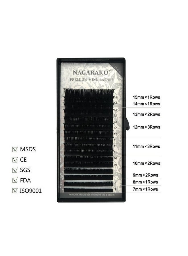 NAGARAKU Eyelash Extensions Individual Lashes 0.12Mm C Curl 7-15Mm Mix Tray Classic Matte Black Natural Faux Mink 16 Rows - Image 2
