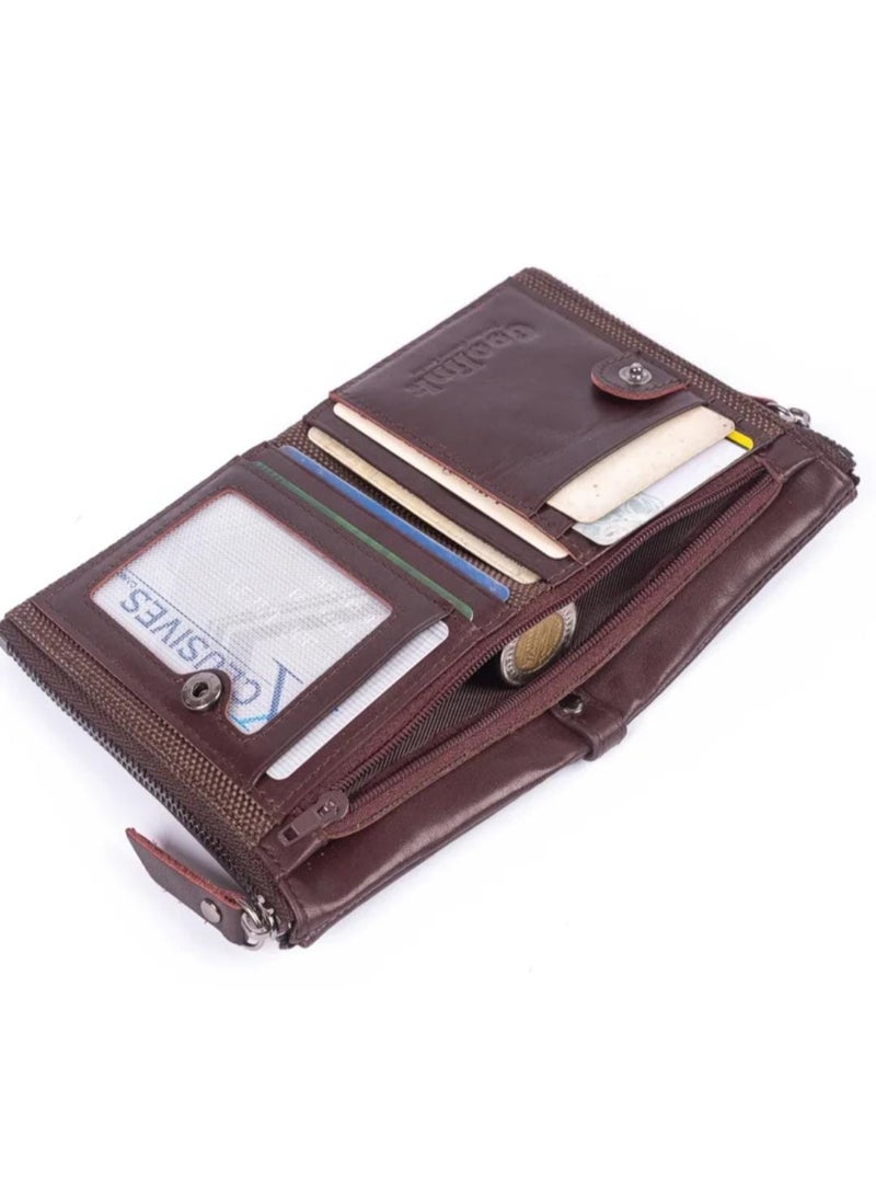 جولينك محفظة جولينك للرجال – GL32402 | جلد عنابي فاخر، RFID، سحاب مزدوج - Image 3