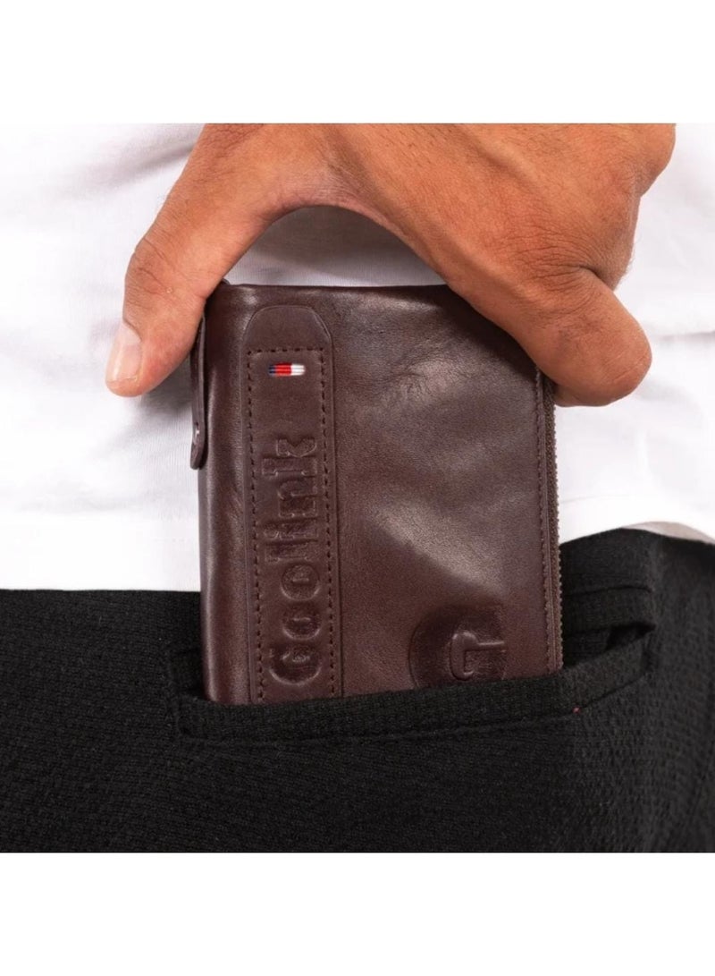 جولينك محفظة جولينك للرجال – GL32402 | جلد عنابي فاخر، RFID، سحاب مزدوج - Image 5