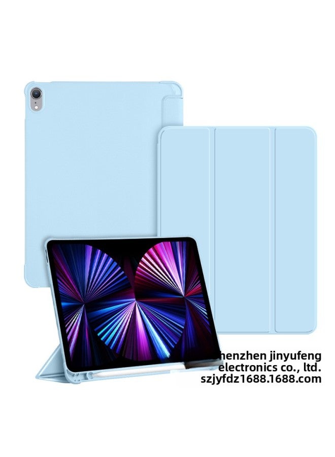 Applicable IPad Protective Case Pro11-inch Tablet Protective Case With Pen Slot 789 Generation TPU Soft Case Leather Case Strictly Selected-Color:White Ice Blue-Applicable Model:2024 【Pro 11 Inch】 M4
