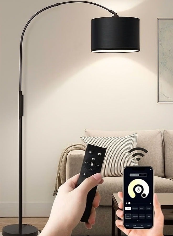 Cady One Floor Lamp with Remote Control & APP, Modern Floor Lamp with Bulb,Tall Lamp for Living Room with Hanging Drum Shade and Weighted Base 12 Watt 96V~240V 8-15m Metal - Image 1