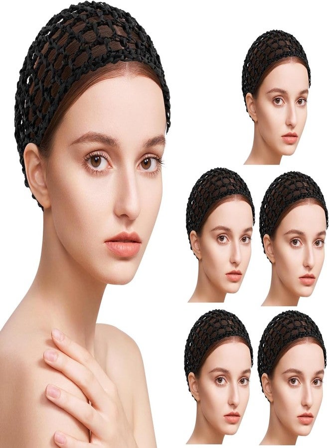 AUEAR, Mesh Crochet Hair Net Thick Short Snoods Cover Women Hairnet for Sleeping (6 Pack, Black) - Image 1