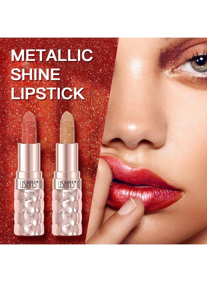 Ushas USHAS 6pc Diamond Shimmer Lipstick Set - Dark Red Pink Purple Mauve Glitter Sparkly Glossy Metallic Sparkle Waterproof Lipstick for Women (6 Count (07-12), Pack of 1) - Image 2