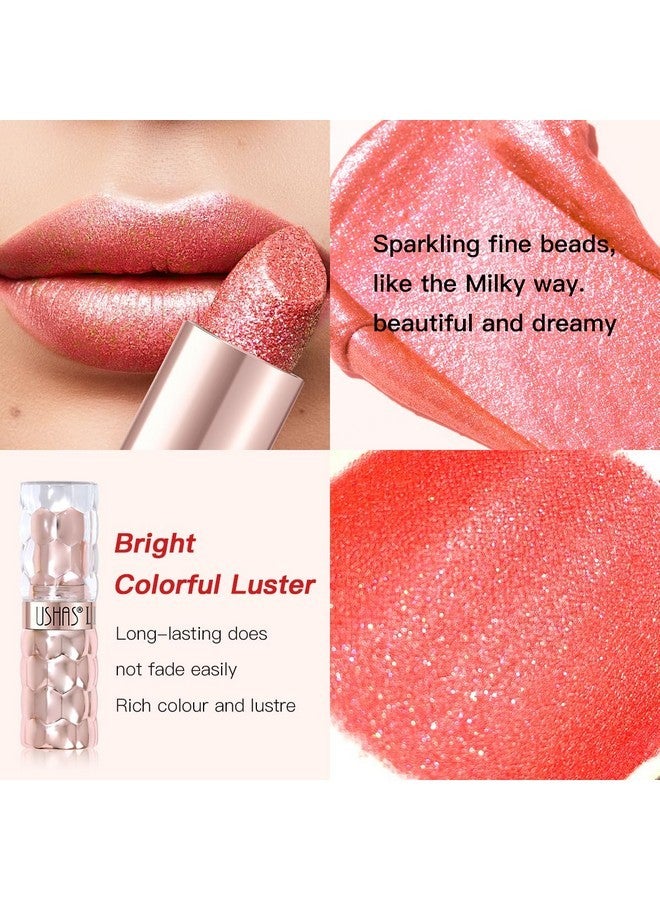 Ushas USHAS 6pc Diamond Shimmer Lipstick Set - Dark Red Pink Purple Mauve Glitter Sparkly Glossy Metallic Sparkle Waterproof Lipstick for Women (6 Count (07-12), Pack of 1) - Image 3