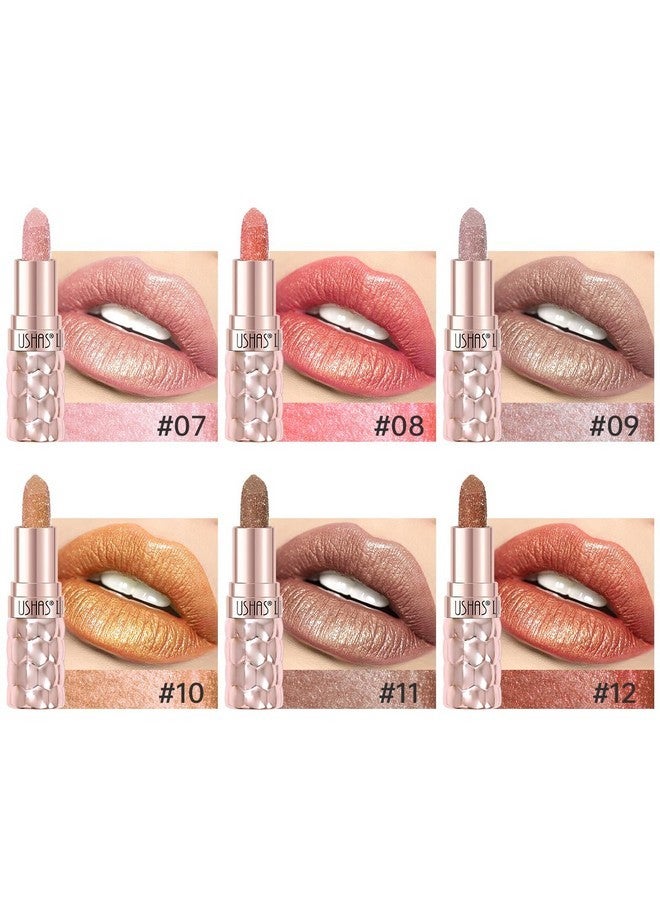 Ushas USHAS 6pc Diamond Shimmer Lipstick Set - Dark Red Pink Purple Mauve Glitter Sparkly Glossy Metallic Sparkle Waterproof Lipstick for Women (6 Count (07-12), Pack of 1) - Image 4