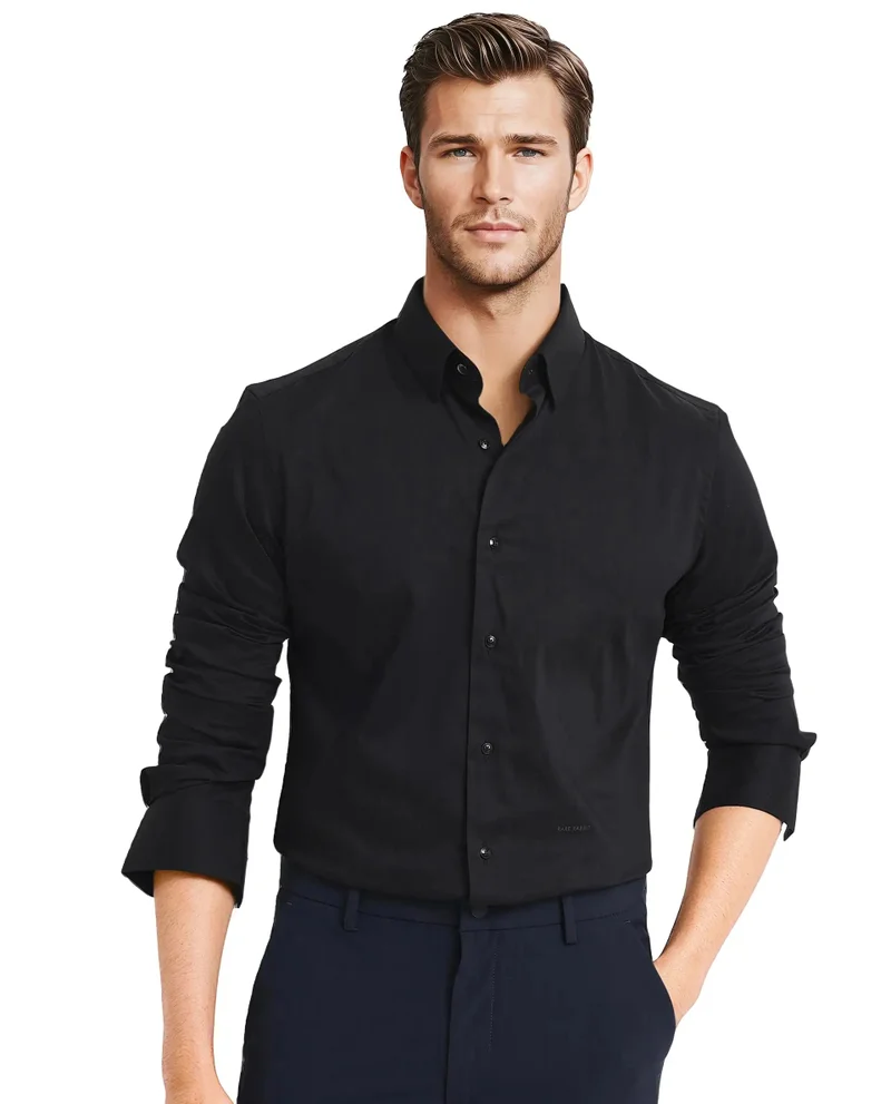 Rare Rabbit Rare Rabbit Men Mawz Black Cotton Polyester Fabric Full Sleeve Regular Fit Plain Twill Shirt