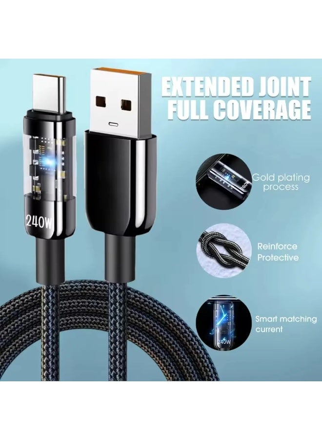 كابل شحن سريع بقوة 240 وات USB-A - نايلون مضفر فائق المتانة مع تقنية الفصل التلقائي - Image 4