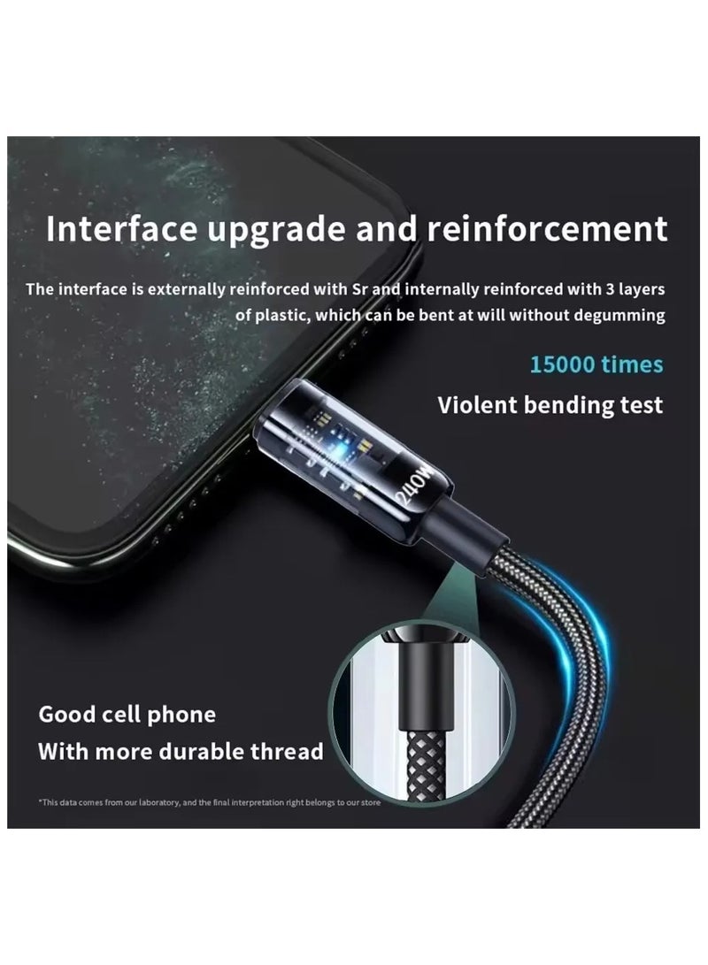 كابل شحن سريع بقوة 240 وات USB-A - نايلون مضفر فائق المتانة مع تقنية الفصل التلقائي - Image 2