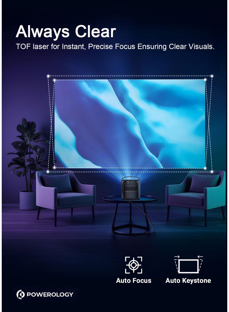 Powerology Starbeam 100" Google DLP Projector Full HD / Projector DLP Haute Resolution / Android 9 with Official Google TV Operating System / Laser Auto-Focus / Versatile 3D Playback - Black - Image 2