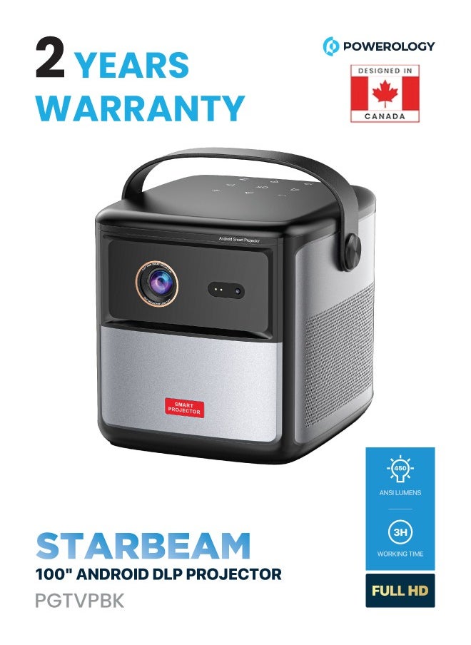 Powerology - Starbeam 100" Google DLP Projector Full HD / Projector DLP Haute Resolution / Android 9 with Official Google TV Operating System / Laser Auto-Focus / Versatile 3D Playback - Black - Image 1