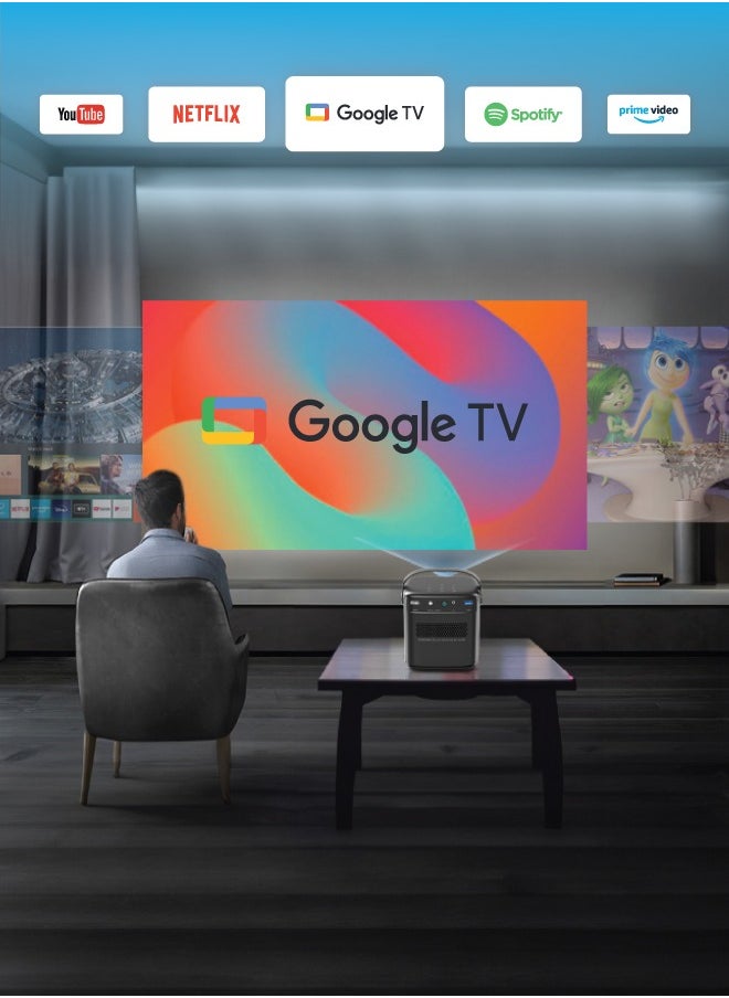 Powerology - Starbeam 100" Google DLP Projector Full HD / Projector DLP Haute Resolution / Android 9 with Official Google TV Operating System / Laser Auto-Focus / Versatile 3D Playback - Black - Image 1