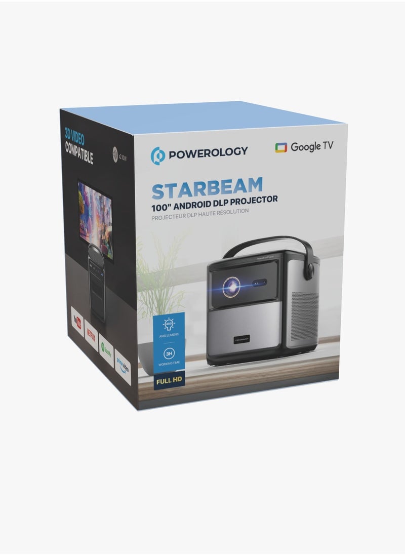 Powerology - Starbeam 100" Google DLP Projector Full HD / Projector DLP Haute Resolution / Android 9 with Official Google TV Operating System / Laser Auto-Focus / Versatile 3D Playback - Black - Image 1