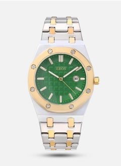 Silver and gold with green dial