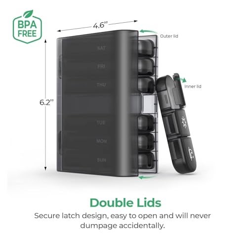 PULIV Weekly Pill Organizer 3 Times a Day, Portable Travel Pill Box 7 Day with Large Pill Containers, Light-Proof Pill Case for Vitamins, Medication, Supplements and Fish Oils (Black) - Image 4