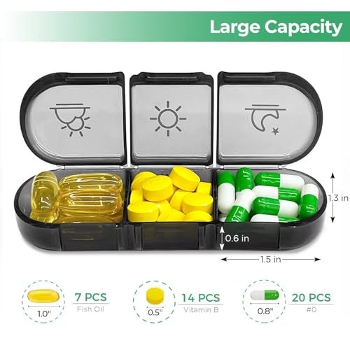 PULIV Weekly Pill Organizer 3 Times a Day, Portable Travel Pill Box 7 Day with Large Pill Containers, Light-Proof Pill Case for Vitamins, Medication, Supplements and Fish Oils (Black) - Image 2