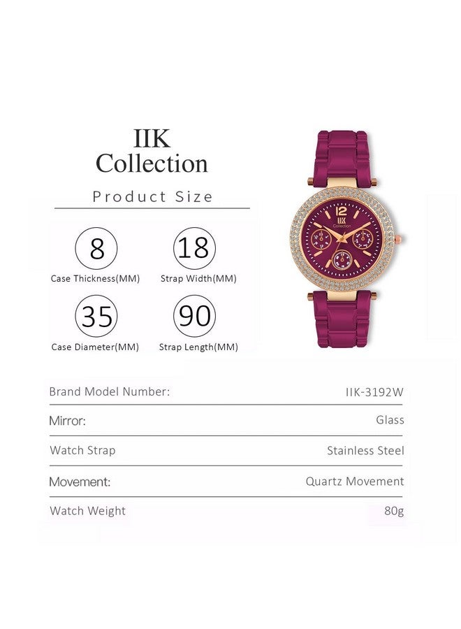 IIK COLLECTION Watches for Women Magenta Dial and Band Stainless Steel Analogue Chain & Diamond Studded Dial Ladies Watch - Water Resistant Womens Watches - Image 4