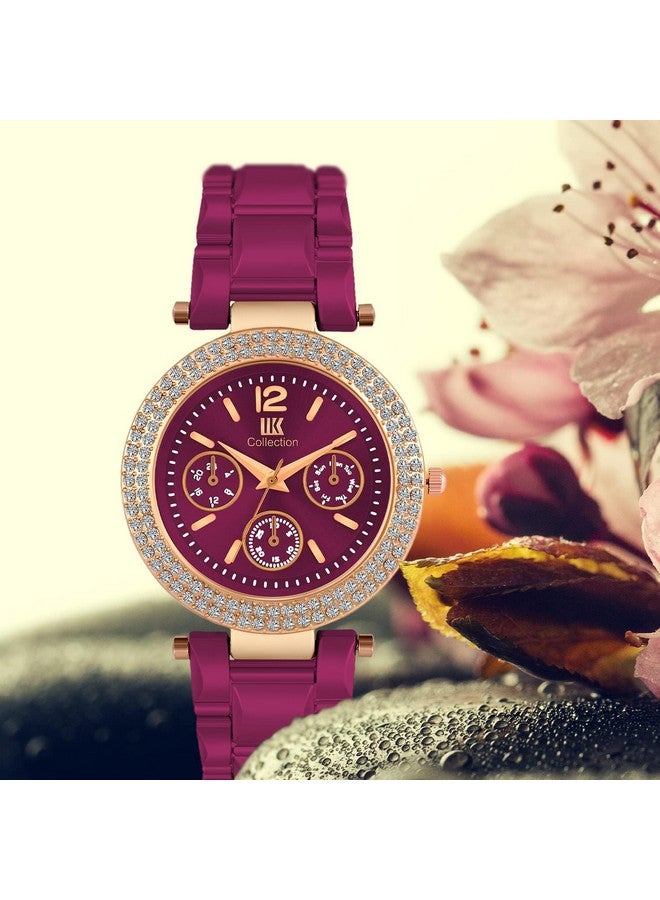 IIK COLLECTION Watches for Women Magenta Dial and Band Stainless Steel Analogue Chain & Diamond Studded Dial Ladies Watch - Water Resistant Womens Watches - Image 2