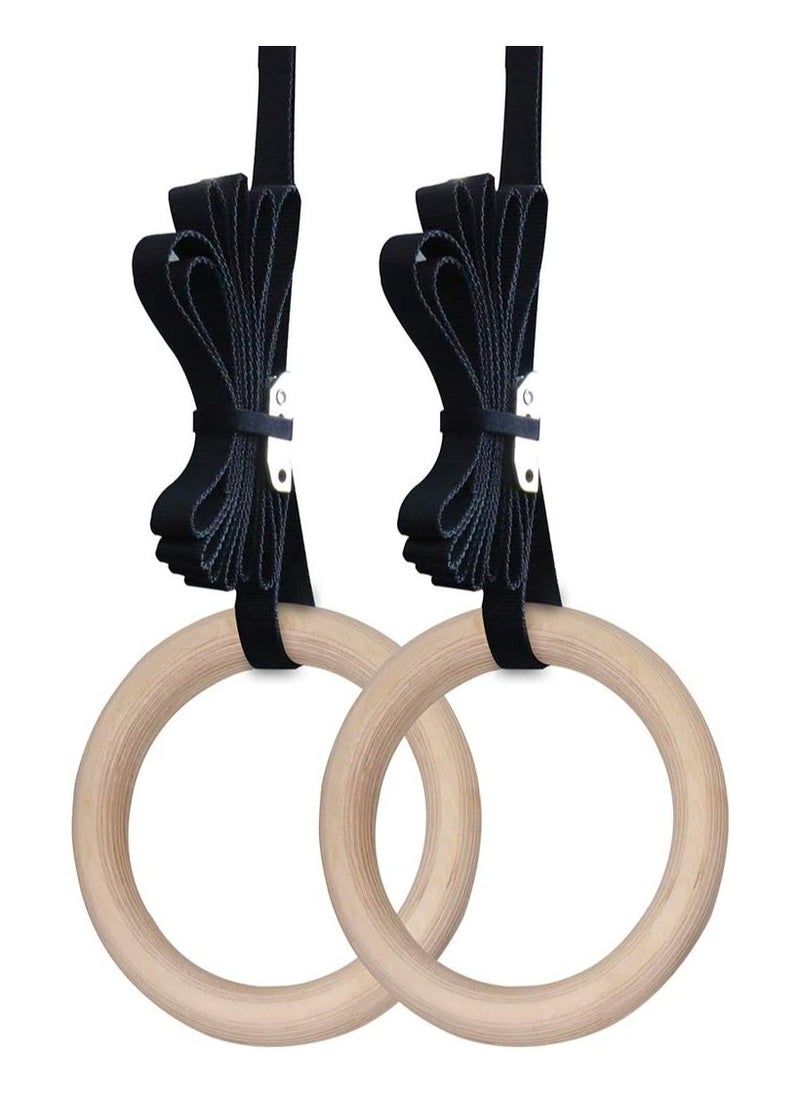 COMMANDO Wooden Gymnastic Rings,Olympic Gym Rings with Heavy Duty Adjustable Straps for Gym,Cross Training,Strength Training,Pull Ups and Dips  - Image 1